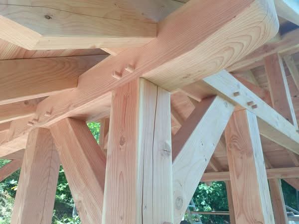 Pen-en-gatverbindingen, geborgd met houten pennen